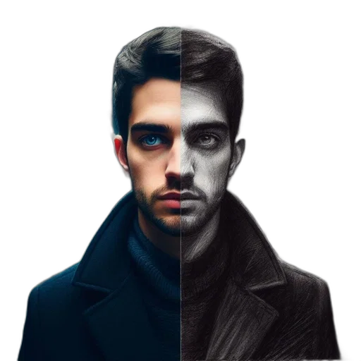 face, jacket, mask, photorealistic transparent PNG cut-out