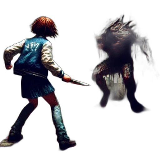 creature, jacket, weapon, staff transparent PNG cut-out