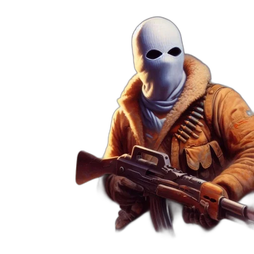 mask, jacket, weapon, face transparent PNG cut-out