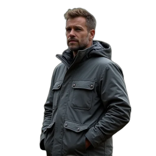 jacket, staff, face, cyberpunk transparent PNG cut-out