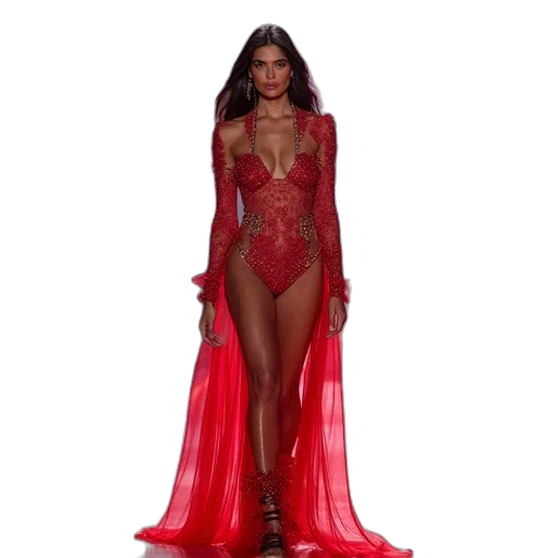 dress, concept art, red, model transparent PNG cut-out