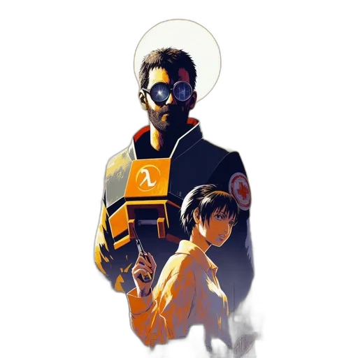robot, jacket, mask, staff transparent PNG cut-out