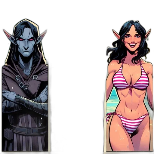 comic book art, concept art, fantasy art, three transparent PNG cut-out