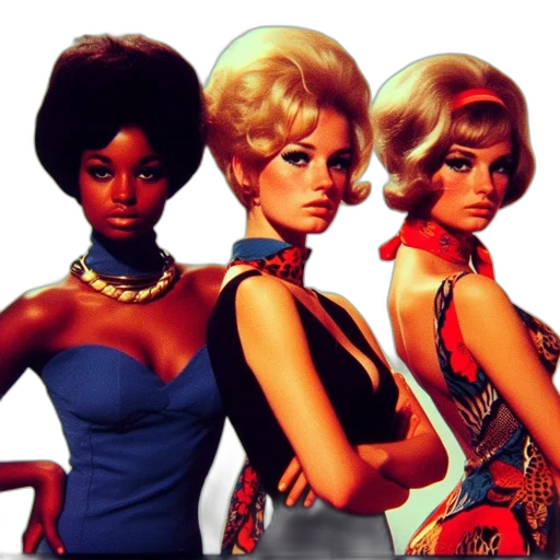 comic book art, concept art, three, women transparent PNG cut-out