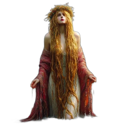 dress, creature, hair, staff transparent PNG cut-out