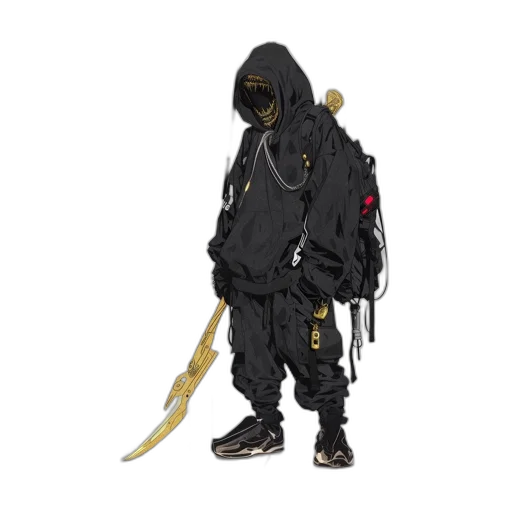 jacket, mask, staff, weapon transparent PNG cut-out