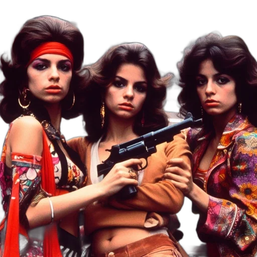 three, women, 1970s, era transparent PNG cut-out