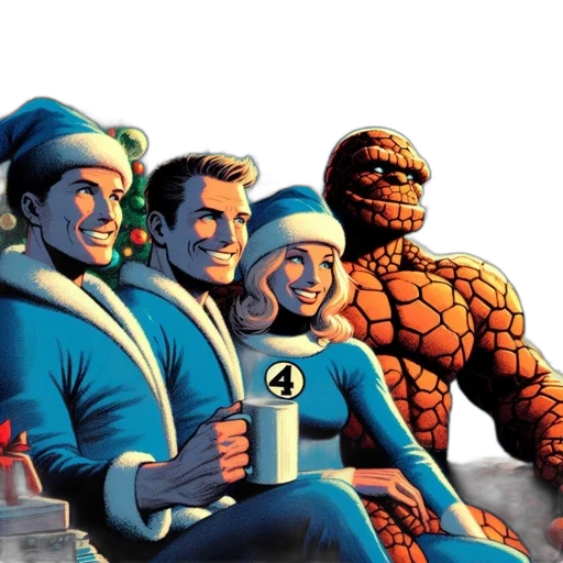 comic book art, concept art, four, characters transparent PNG cut-out