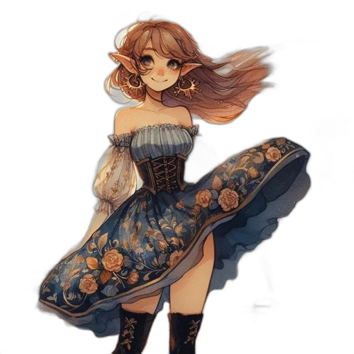 dress, fantasy art, concept art, watercolor transparent PNG cut-out