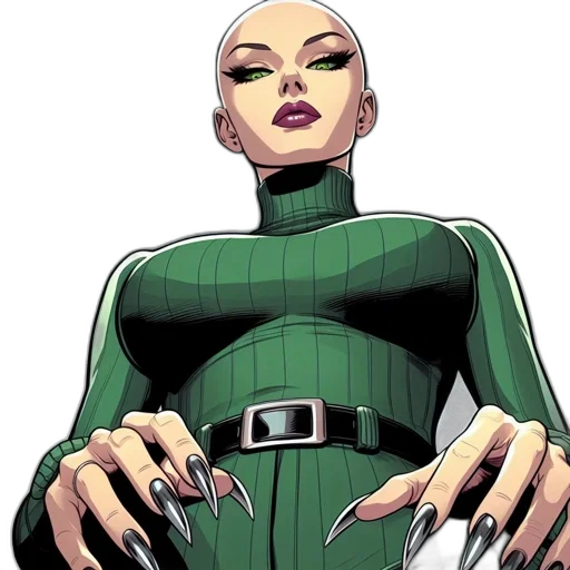 comic book art, concept art, green, bald transparent PNG cut-out