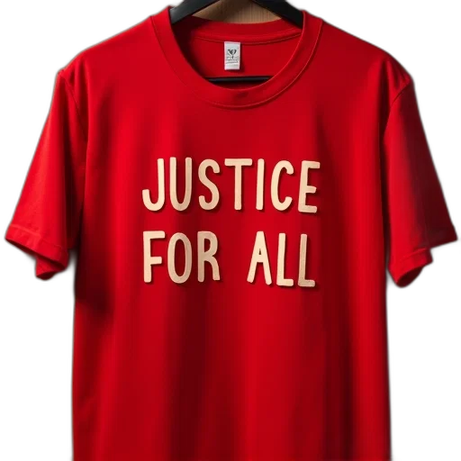 red, shirt, words, justice transparent PNG cut-out