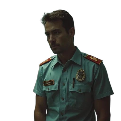staff, jacket, face, weapon transparent PNG cut-out