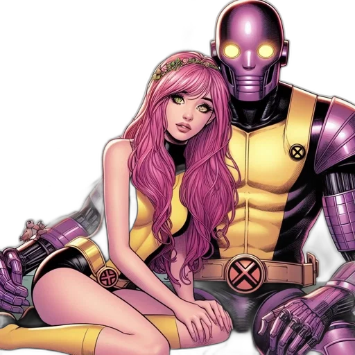 comic book art, concept art, cyberpunk, two transparent PNG cut-out