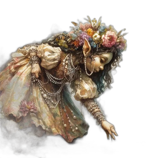dress, crown, jewelry, fantasy art transparent PNG cut-out
