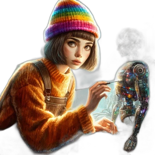 robot, jacket, hat, creature transparent PNG cut-out