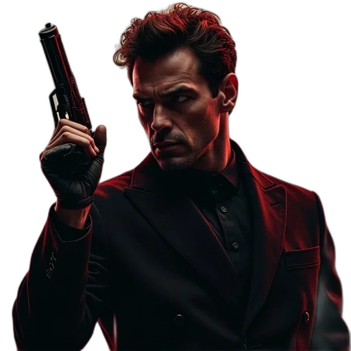 jacket, weapon, face, concept art transparent PNG cut-out