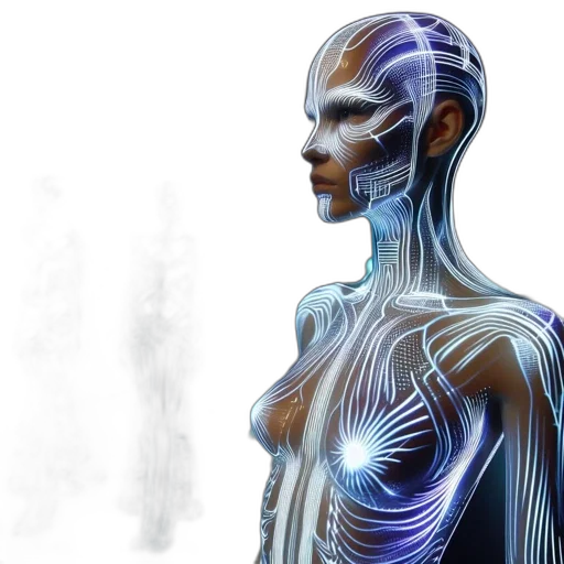 robot, concept art, 3d render, cyberpunk transparent PNG cut-out