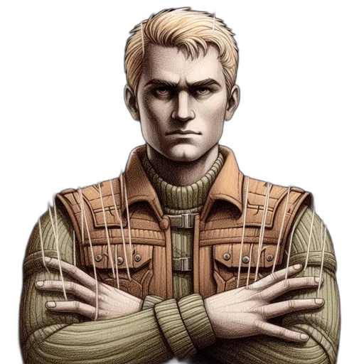 jacket, staff, face, comic book art transparent PNG cut-out