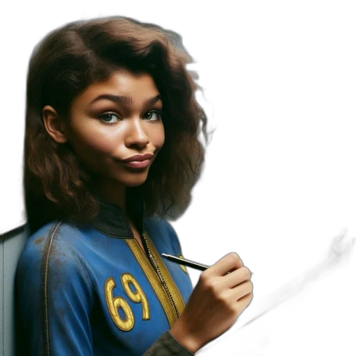 hair, jacket, staff, photorealistic transparent PNG cut-out