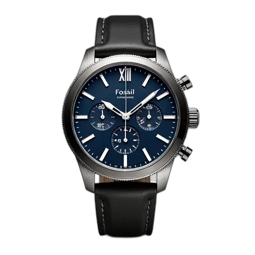 black, silver, wristwatch, leather transparent PNG cut-out