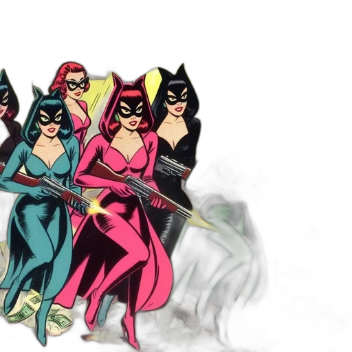 comic book art, concept art, cartoon, four transparent PNG cut-out