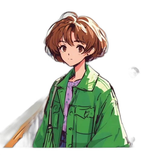 jacket, staff, hair, weapon transparent PNG cut-out
