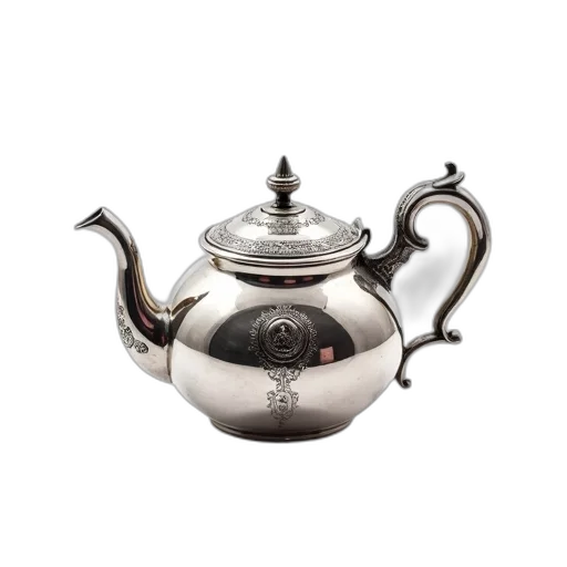 photorealistic, 3d render, silver, teapot transparent PNG cut-out