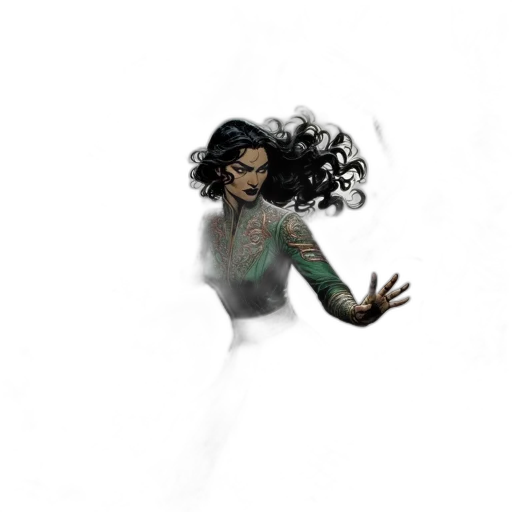 hair, creature, staff, dress transparent PNG cut-out