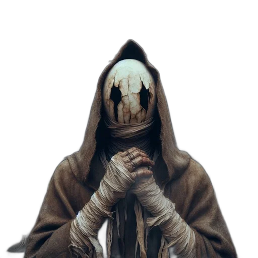 mask, creature, jacket, staff transparent PNG cut-out