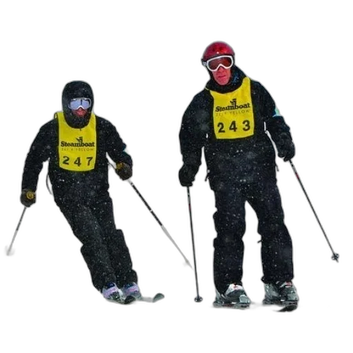 staff, jacket, two, skiers transparent PNG cut-out