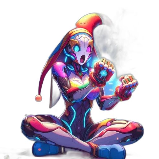 robot, staff, concept art, vaporwave transparent PNG cut-out