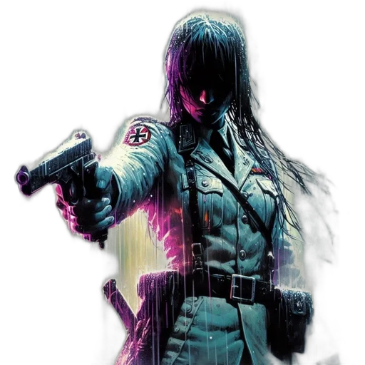 jacket, weapon, comic book art, cyberpunk transparent PNG cut-out