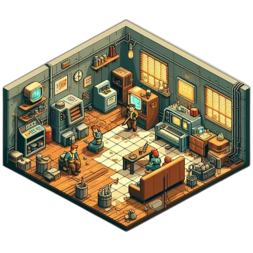 furniture, pixel art, concept art, 3d render transparent PNG cut-out