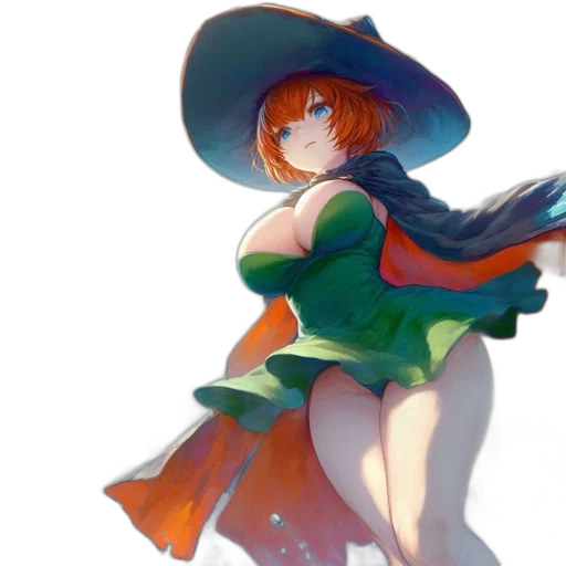 dress, hat, staff, flower transparent PNG cut-out