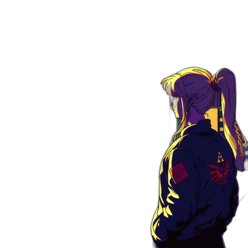 jacket, crown, hair, staff transparent PNG cut-out