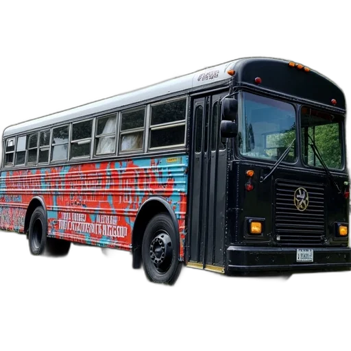 black, bus, red, blue transparent PNG cut-out