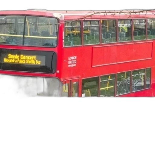 snow, city street, red, double-decker transparent PNG cut-out