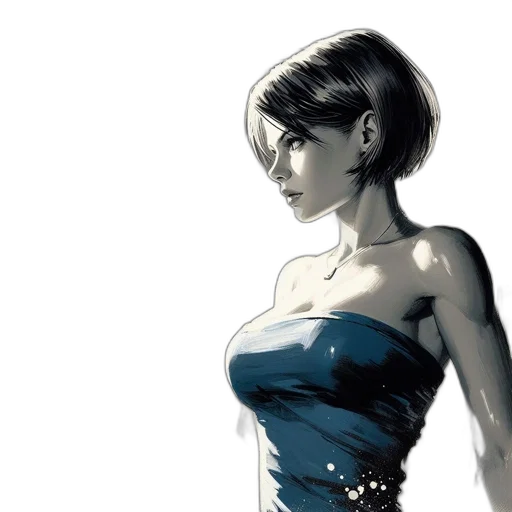dress, face, concept art, comic book art transparent PNG cut-out