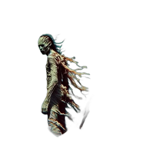 creature, mask, hair, staff transparent PNG cut-out