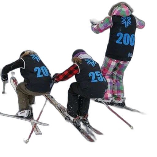 three, skiers, mid-air, numbers transparent PNG cut-out