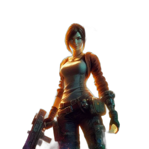 weapon, jacket, staff, face transparent PNG cut-out