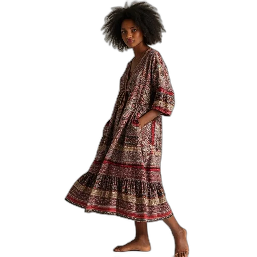 dress, earth tones, anine, print transparent PNG cut-out
