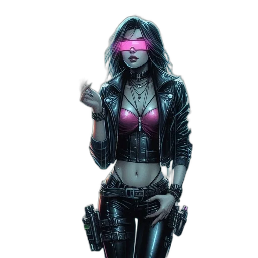 jacket, weapon, cyberpunk, comic book art transparent PNG cut-out