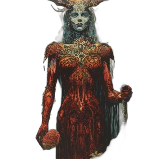 mask, creature, dress, staff transparent PNG cut-out