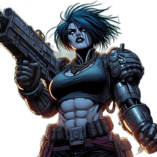 comic book art, concept art, cyberpunk, illuminated transparent PNG cut-out