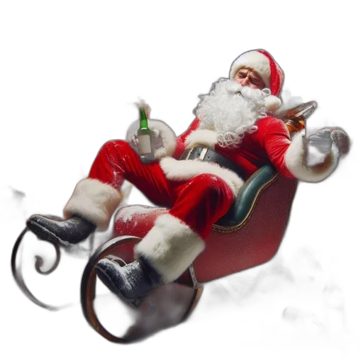 santa, relaxes, sleigh, amid transparent PNG cut-out
