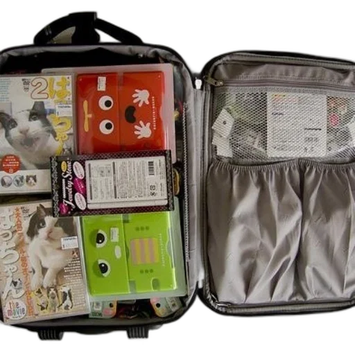 suitcase, filled, various, items transparent PNG cut-out