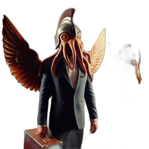 creature, mask, jacket, staff transparent PNG cut-out