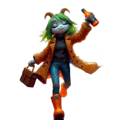 jacket, staff, robot, creature transparent PNG cut-out