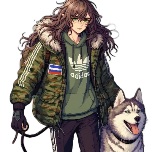 jacket, animal, weapon, staff transparent PNG cut-out